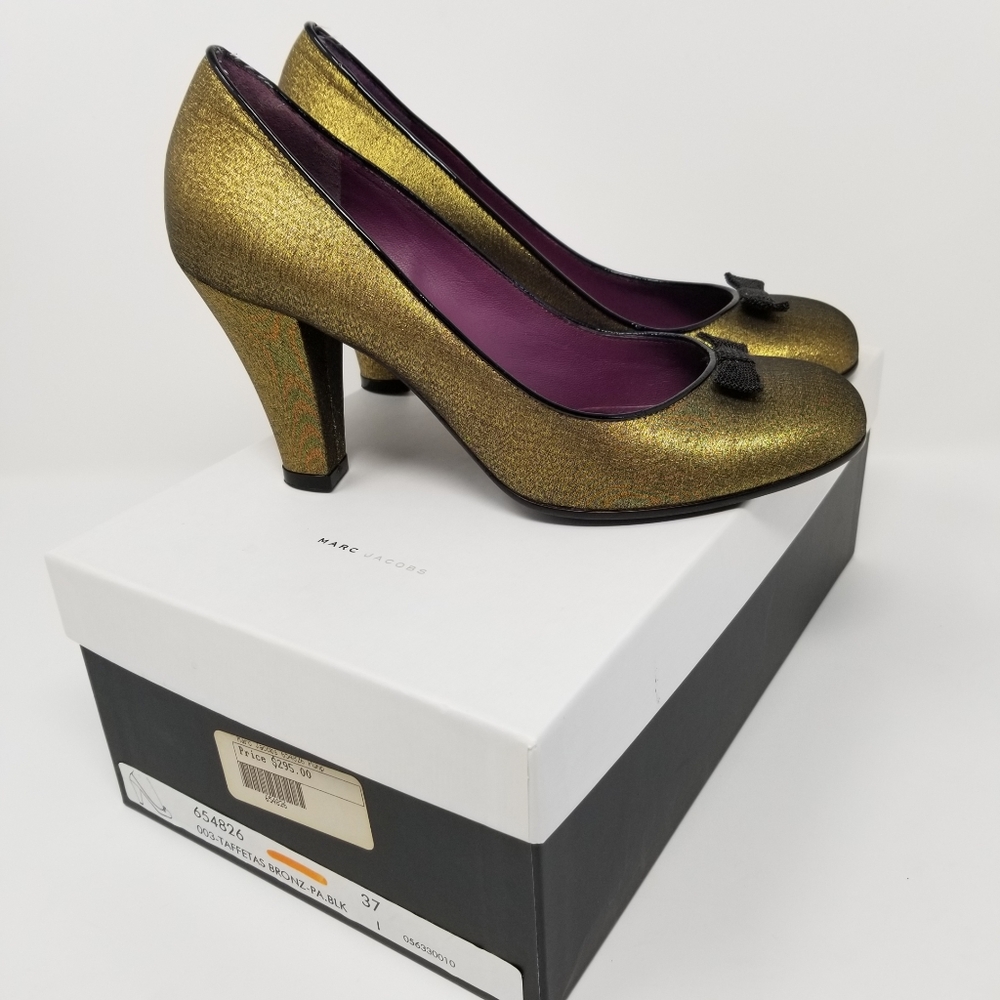 Marc Jacobs Taffetas Bronze Bow Pumps Heels